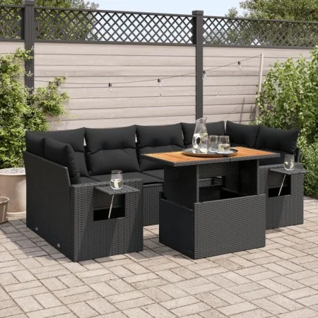7-piece garden sofa set with black synthetic rattan cushions by , Garden sets - Ref: Foro24-3327114, Price: 542,82 €, Discoun...