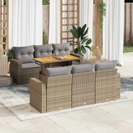 Garden set with 7 pieces of sofas and beige synthetic rattan cushions. by , Garden sets - Ref: Foro24-3326999, Price: 592,05 ...