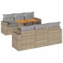 Set sofás de jardín 7 piezas y cojines ratán sintético beige