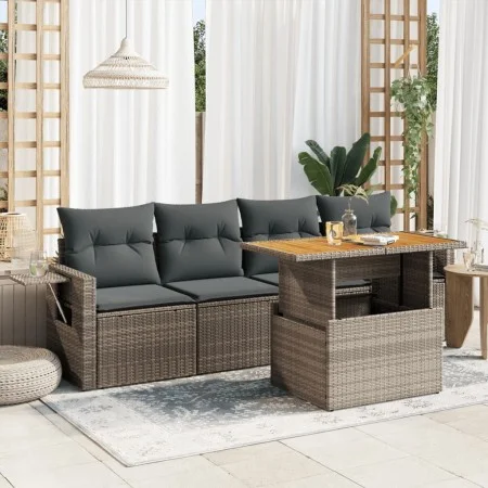 Garden sofa set with 5-piece synthetic rattan gray cushions by , Garden sets - Ref: Foro24-3327098, Price: 356,37 €, Discount: %