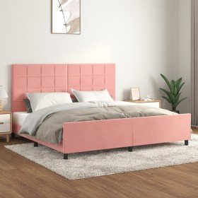 Estructura cama sin colchón terciopelo rosa 200x200 cm Estructura cama sin colchón terciopelo rosa 200x200 cm
