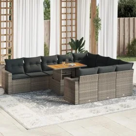 Garden sofa set 11 pieces and gray synthetic rattan cushions by , Garden sets - Ref: Foro24-3327091, Price: 755,14 €, Discoun...
