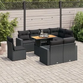 Garden sofa set with 9-piece black synthetic rattan cushions by , Garden sets - Ref: Foro24-3327051, Price: 678,98 €, Discoun...