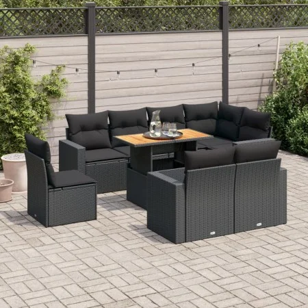 Garden sofa set with 9-piece black synthetic rattan cushions by , Garden sets - Ref: Foro24-3327051, Price: 679,03 €, Discoun...