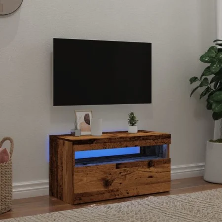 TV stand with LED lights, aged engineered wood, 75x35x40 cm by , TV Furniture - Ref: Foro24-856315, Price: 51,92 €, Discount: %
