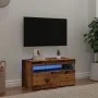 TV stand with LED lights, aged engineered wood, 75x35x40 cm by , TV Furniture - Ref: Foro24-856315, Price: 51,92 €, Discount: %