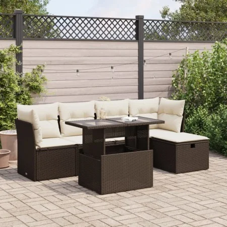 Set of 6 garden sofas and brown synthetic rattan cushions by , Garden sets - Ref: Foro24-3326144, Price: 416,31 €, Discount: %