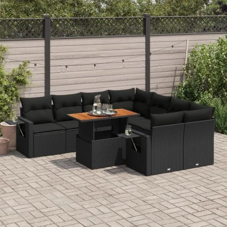 Garden sofa set with 9-piece black synthetic rattan cushions by , Garden sets - Ref: Foro24-3327128, Price: 652,23 €, Discoun...