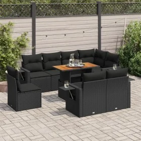 Garden sofa set with 9-piece black synthetic rattan cushions by , Garden sets - Ref: Foro24-3327163, Price: 713,17 €, Discoun...