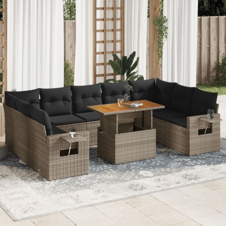 Set de sofás de jardín y cojines 10 pzas ratán sintético gris de , Conjuntos de jardín - Ref: Foro24-3327196, Precio: 662,55 ...
