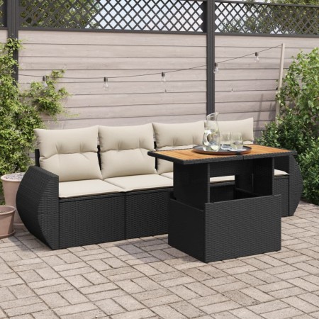 Gartenmöbel-Set 5-teilig mit schwarzen Polstern aus synthetischem Rattan von , Gartensets - Ref: Foro24-3327206, Preis: 360,9...