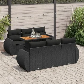 Gartensofa-Set, 7-teilig, mit schwarzen Polstern aus synthetischem Rattan von , Gartensets - Ref: Foro24-3327219, Preis: 521,...