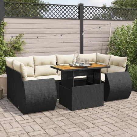 Set de sofás de jardín 7 pzas con cojines ratán sintético negro de , Conjuntos de jardín - Ref: Foro24-3327227, Precio: 504,1...