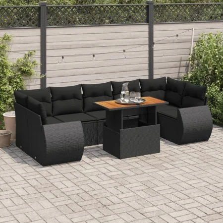 Garden sofa set with 8 pieces of black synthetic rattan and cushions. by , Garden sets - Ref: Foro24-3327233, Price: 553,62 €...