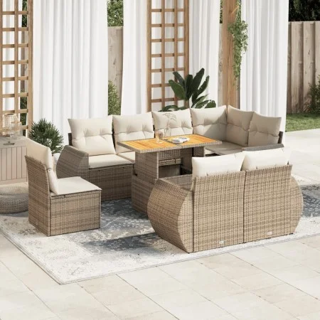 Garden sofa set with 9-piece synthetic rattan beige cushions. by , Garden sets - Ref: Foro24-3327278, Price: 823,88 €, Discou...