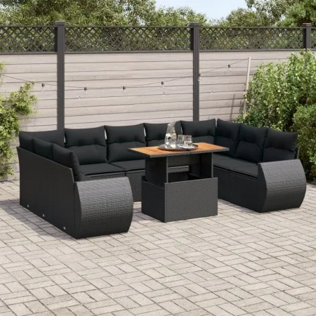 Gartensofa-Set und Kissen, 10-teilig, aus schwarzem Kunststoff-Rattan. von , Gartensets - Ref: Foro24-3327303, Preis: 735,58 ...