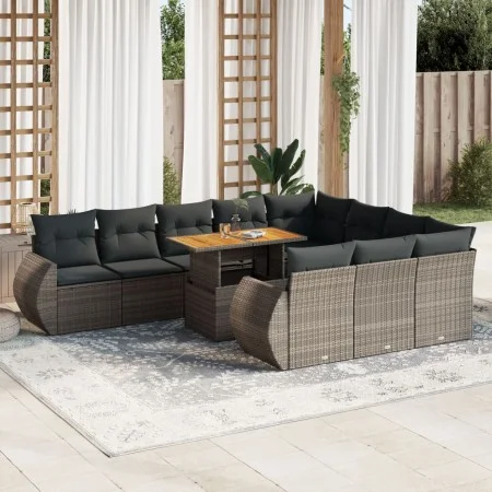 Garden sofa set 11 pieces and gray synthetic rattan cushions by , Garden sets - Ref: Foro24-3327315, Price: 770,00 €, Discoun...