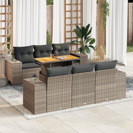 Gartensofagarnitur 7-teilig mit grauen Polstern aus synthetischem Rattan von , Gartensets - Ref: Foro24-3327336, Preis: 532,2...