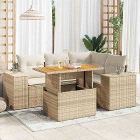 Juego de sofás jardín con cojines 5 pzas ratán sintético beige de , Conjuntos de jardín - Ref: Foro24-3327369, Precio: 448,87...