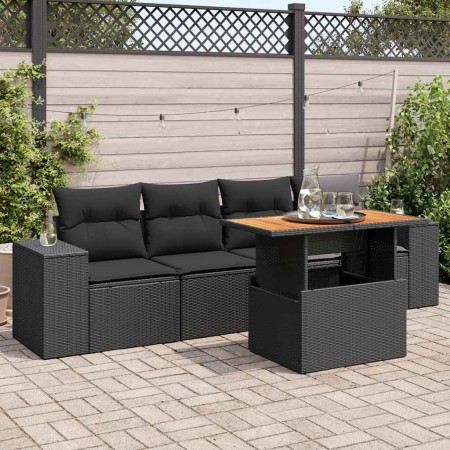 Gartenmöbel-Set 5-teilig mit schwarzen Polstern aus synthetischem Rattan von , Gartensets - Ref: Foro24-3327317, Preis: 383,3...