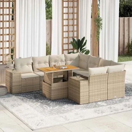 Garden sofa set with 9-piece synthetic rattan beige cushions. by , Garden sets - Ref: Foro24-3327355, Price: 703,29 €, Discou...