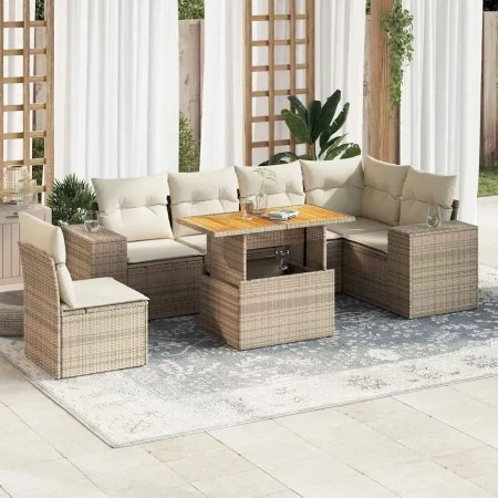 Garden set with 7 pieces of sofas and beige synthetic rattan cushions. by , Garden sets - Ref: Foro24-3327383, Price: 574,67 ...