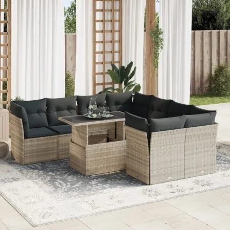 Garden furniture set 9 pieces and light gray synthetic rattan cushions by , Garden sets - Ref: Foro24-3326133, Price: 670,12 ...