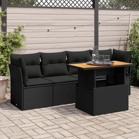 Set de muebles de jardín 5 pzas y cojines ratán sintético negro de , Conjuntos de jardín - Ref: Foro24-3326876, Precio: 363,6...