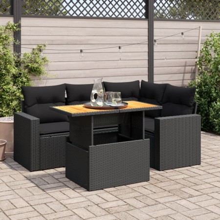 Set de muebles de jardín 5 pzas y cojines ratán sintético negro de , Conjuntos de jardín - Ref: Foro24-3327030, Precio: 402,34 €