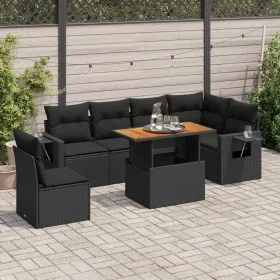Gartensofa-Set, 7-teilig, mit schwarzen Polstern aus synthetischem Rattan von , Gartensets - Ref: Foro24-3327156, Preis: 518,...