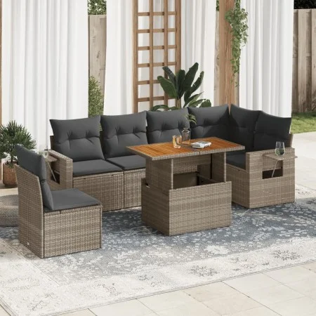7-piece garden sofa set with gray synthetic rattan cushions by , Garden sets - Ref: Foro24-3327161, Price: 479,63 €, Discount: %