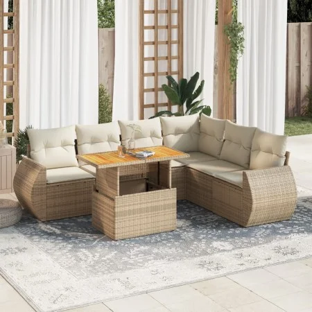 Gartensofagarnitur 7-teilig mit Kissen aus synthetischem Rattan in Beige. von , Gartensets - Ref: Foro24-3327271, Preis: 607,...