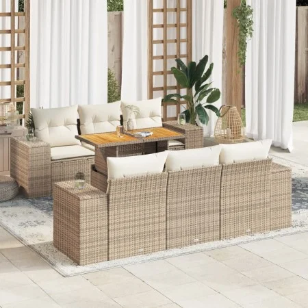 Garden set with 7 pieces of sofas and beige synthetic rattan cushions. by , Garden sets - Ref: Foro24-3327334, Price: 656,90 ...