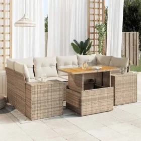 Garden set with 7 pieces of sofas and beige synthetic rattan cushions. by , Garden sets - Ref: Foro24-3327341, Price: 588,80 ...