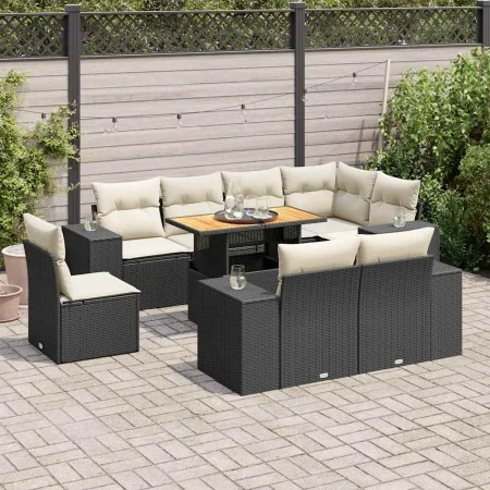 Garden sofa set with 9-piece black synthetic rattan cushions by , Garden sets - Ref: Foro24-3327388, Price: 652,65 €, Discoun...