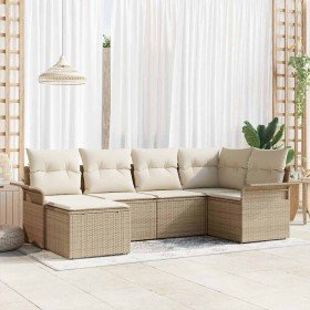 Conjunto de sofá de jardín con cojín 6 pcs Beige Poliratán