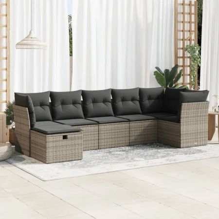 7-piece garden sofa set with gray synthetic rattan cushions by , Garden sets - Ref: Foro24-3325306, Price: 423,34 €, Discount: %