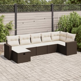 7-piece garden sofa set with brown PE rattan cushions by , Garden sets - Ref: Foro24-3325409, Price: 456,19 €, Discount: %