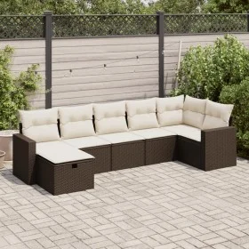 7-piece garden sofa set with brown PE rattan cushions by , Garden sets - Ref: Foro24-3325409, Price: 449,55 €, Discount: %