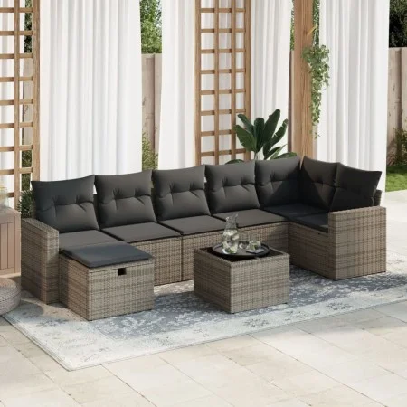 Set of garden sofas and cushions 8 pieces synthetic rattan gray by , Garden sets - Ref: Foro24-3325416, Price: 484,08 €, Disc...