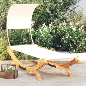 Sun lounger with cream curved solid wood canopy 100x200x126 cm by vidaXL, Outdoor beds - Ref: Foro24-313945, Price: 141,68 €,...