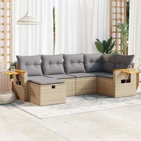 Garden sofa set with 6-piece synthetic rattan beige cushions by , Garden sets - Ref: Foro24-3325972, Price: 399,75 €, Discoun...