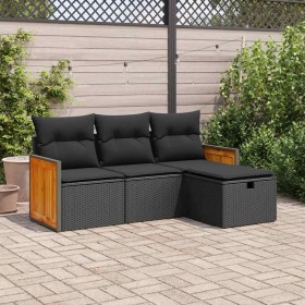 4-piece garden sofa set with black synthetic rattan cushions by , Garden sets - Ref: Foro24-3326003, Price: 256,99 €, Discoun...