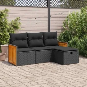 Gartensofa-Set, 4-teilig, mit schwarzen Polstern aus synthetischem Rattan von , Gartensets - Ref: Foro24-3326003, Preis: 263,...