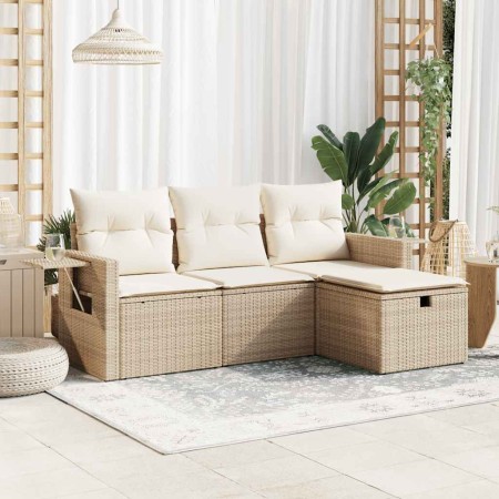 Garden sofa set with 4-piece synthetic rattan beige cushions by , Garden sets - Ref: Foro24-3325454, Price: 325,84 €, Discoun...