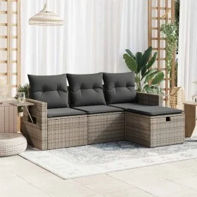 Gartensofagarnitur 4-teilig mit grauen Polstern aus synthetischem Rattan von , Gartensets - Ref: Foro24-3325456, Preis: 264,2...