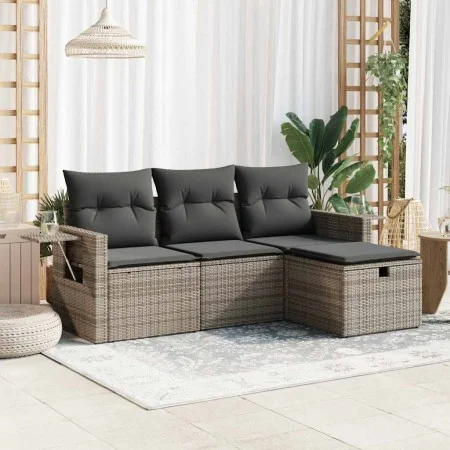 Garden sofa set 4 pieces with gray synthetic rattan cushions by , Garden sets - Ref: Foro24-3325456, Price: 264,20 €, Discoun...