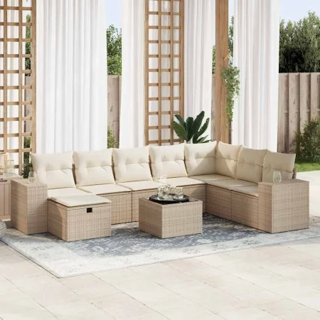 Garden sofa set with 9-piece synthetic rattan beige cushions. by , Garden sets - Ref: Foro24-3325744, Price: 648,09 €, Discou...