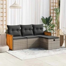 Gartensofagarnitur 4-teilig mit grauen Polstern aus synthetischem Rattan von , Gartensets - Ref: Foro24-3326008, Preis: 268,5...