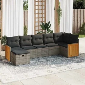 Gartensofagarnitur 7-teilig mit grauen Polstern aus synthetischem Rattan von , Gartensets - Ref: Foro24-3326043, Preis: 451,5...
